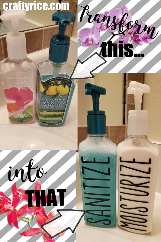 Crafty Rice - Take those Bath & Body Works soap pumps and transform them into a beautiful Rae Dunn Inspired soap dispenser for the kitchen or bathroom.
