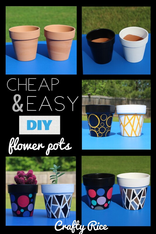 Crafty Rice hand painted dollar store Terra cotta pots tutorial. Quick and easy craft for the kids or for adults to create functional home decor and a house for your small plants.
